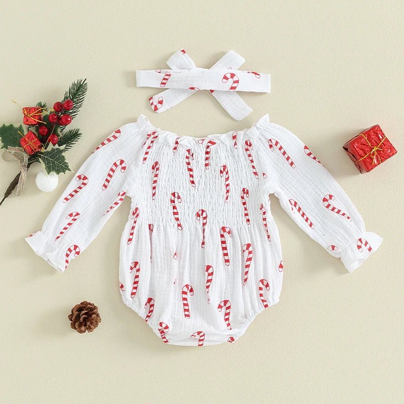 Christmas Print Bubble Onesie and Bow - The Ollie Bee