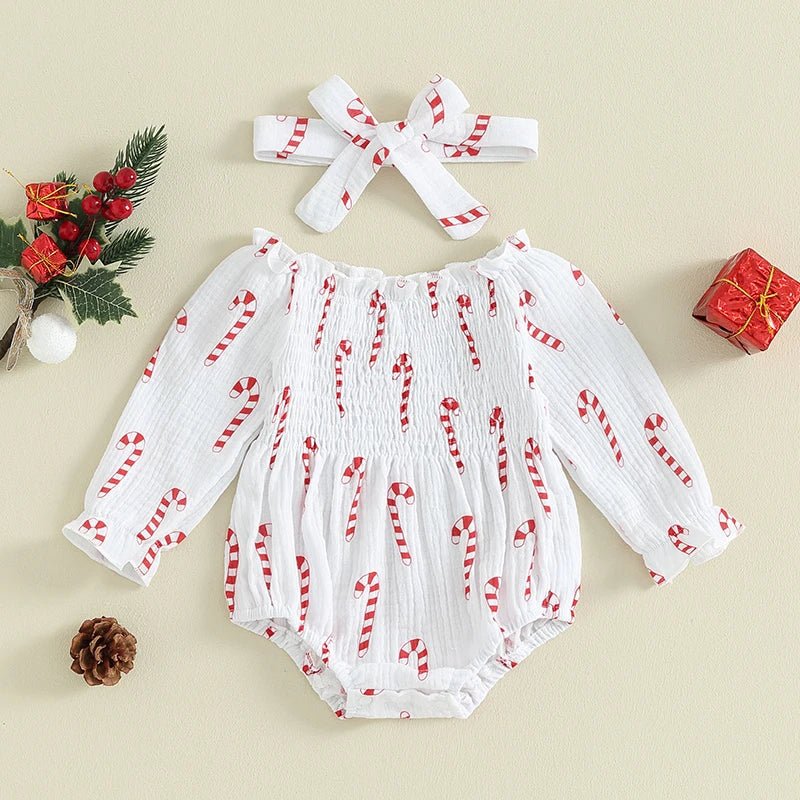 Christmas Print Bubble Onesie and Bow - The Ollie Bee