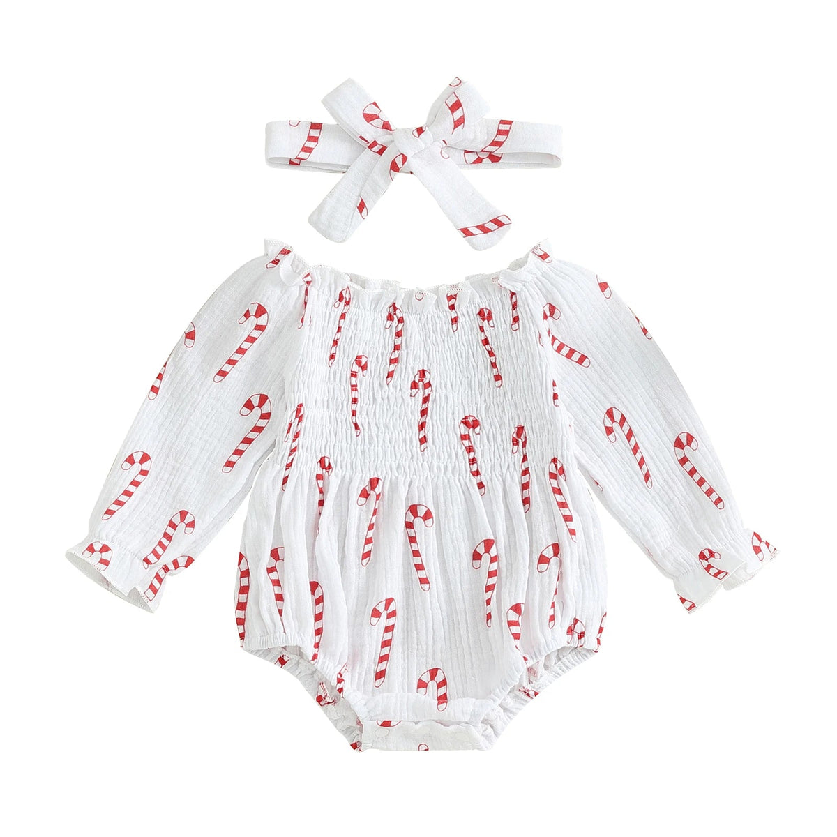 Christmas Print Bubble Onesie and Bow - The Ollie Bee