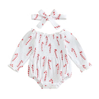 Christmas Print Bubble Onesie and Bow - The Ollie Bee