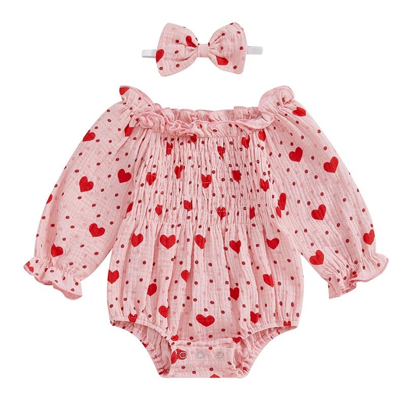 Hearts & Dots Bubble Sleeve Romper - The Ollie Bee