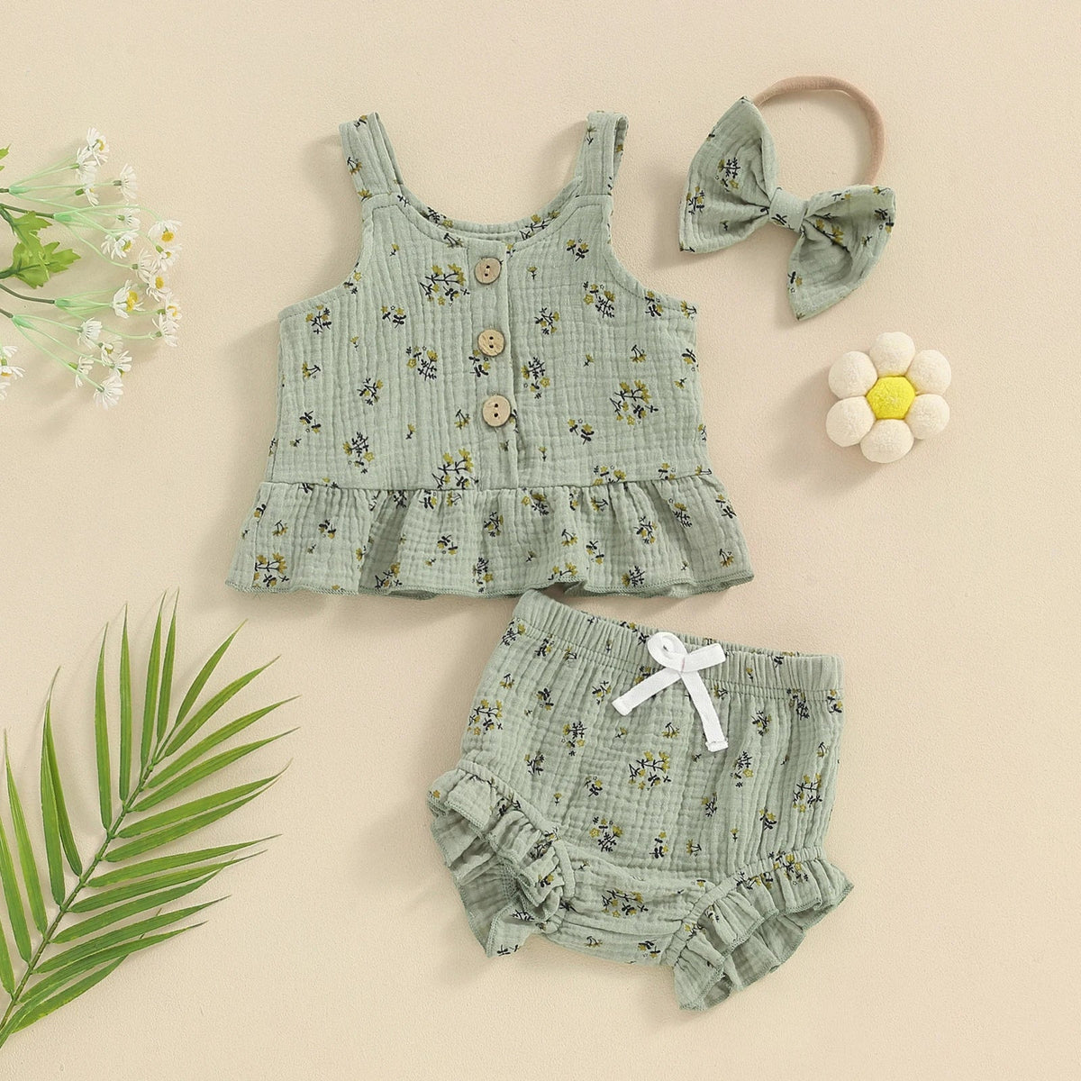 Olive Flower Peplum Set - The Ollie Bee