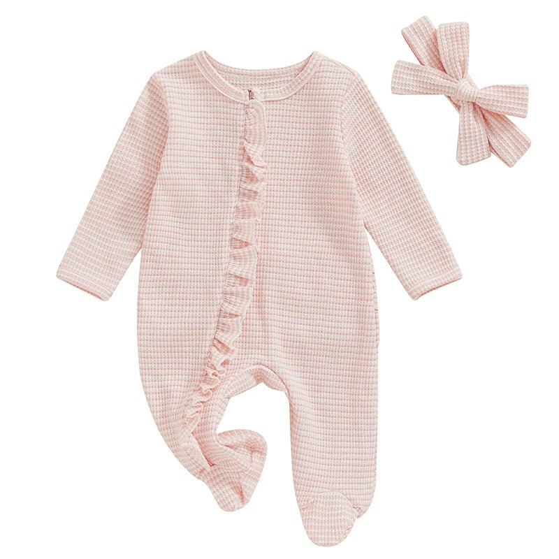 Pink Waffle Footie Set - The Ollie Bee