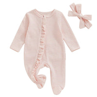 Pink Waffle Footie Set - The Ollie Bee