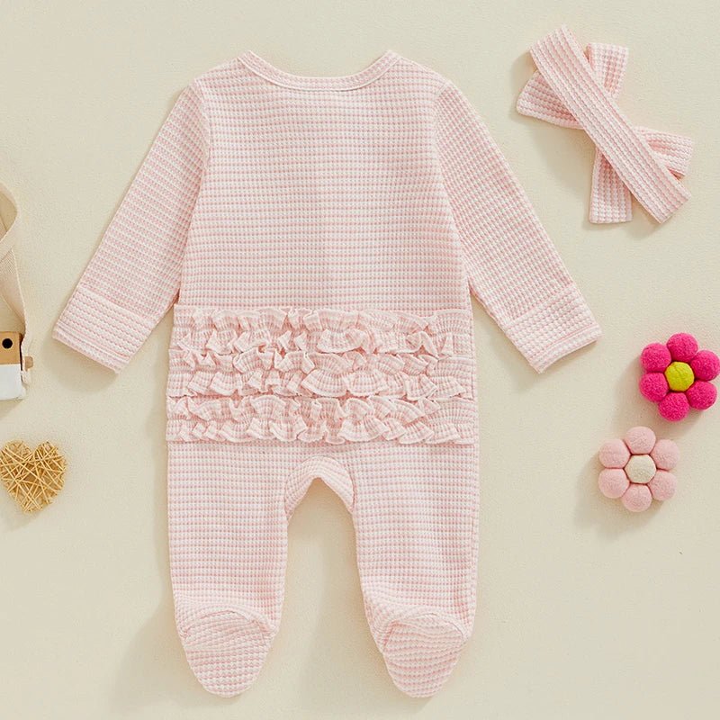 Pink Waffle Footie Set - The Ollie Bee