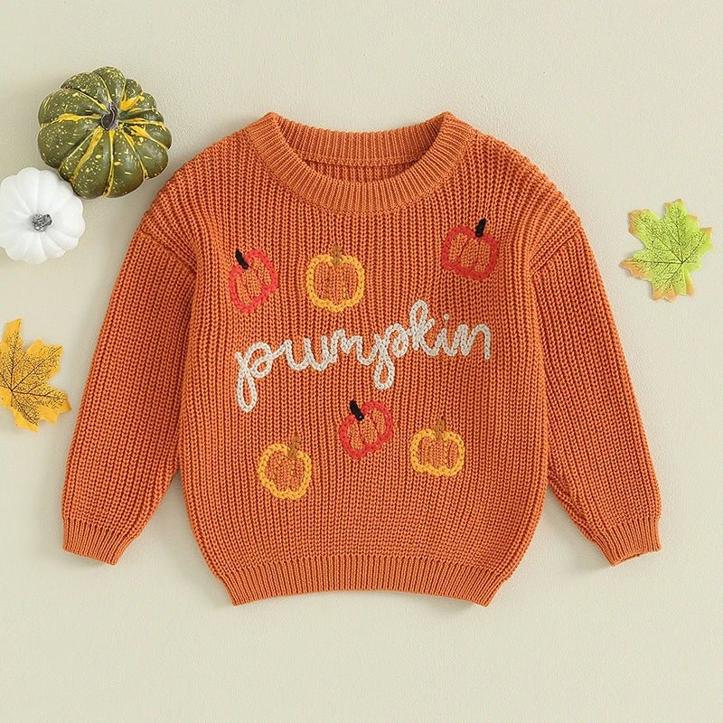 Pumpkin Embroidered Sweater - The Ollie Bee