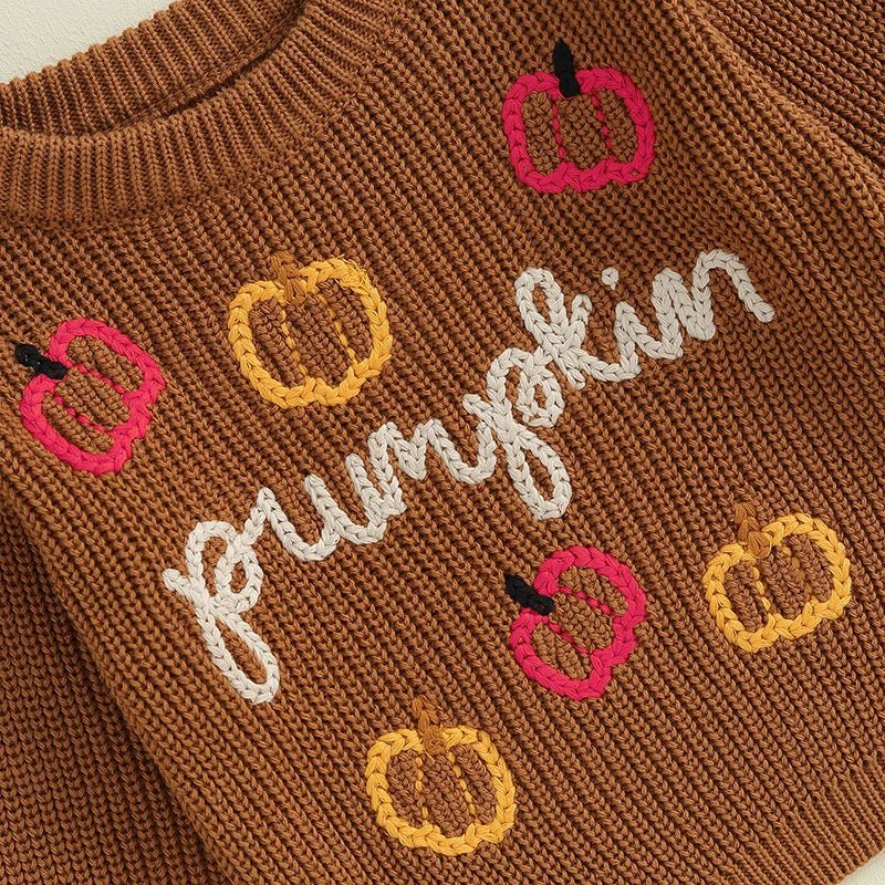 Pumpkin Embroidered Sweater - The Ollie Bee