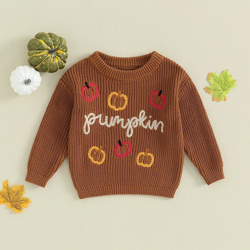 Pumpkin Embroidered Sweater - The Ollie Bee