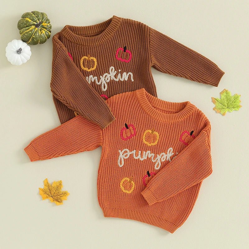 Pumpkin Embroidered Sweater - The Ollie Bee