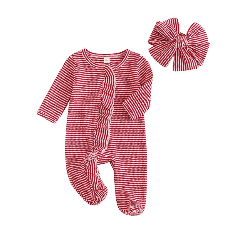 Red Striped Footie Set - The Ollie Bee