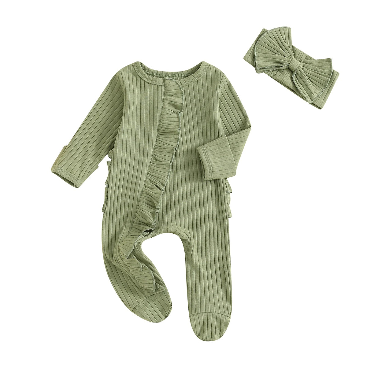 Ribbed Ruffle Footie Set - The Ollie Bee