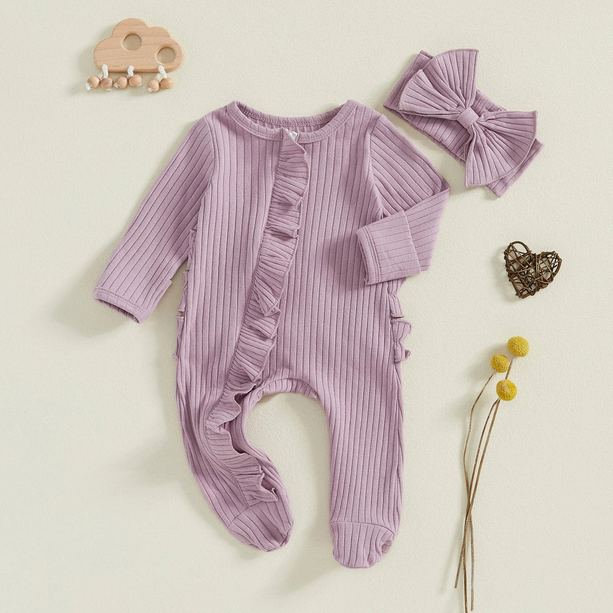 Ribbed Ruffle Footie Set - The Ollie Bee