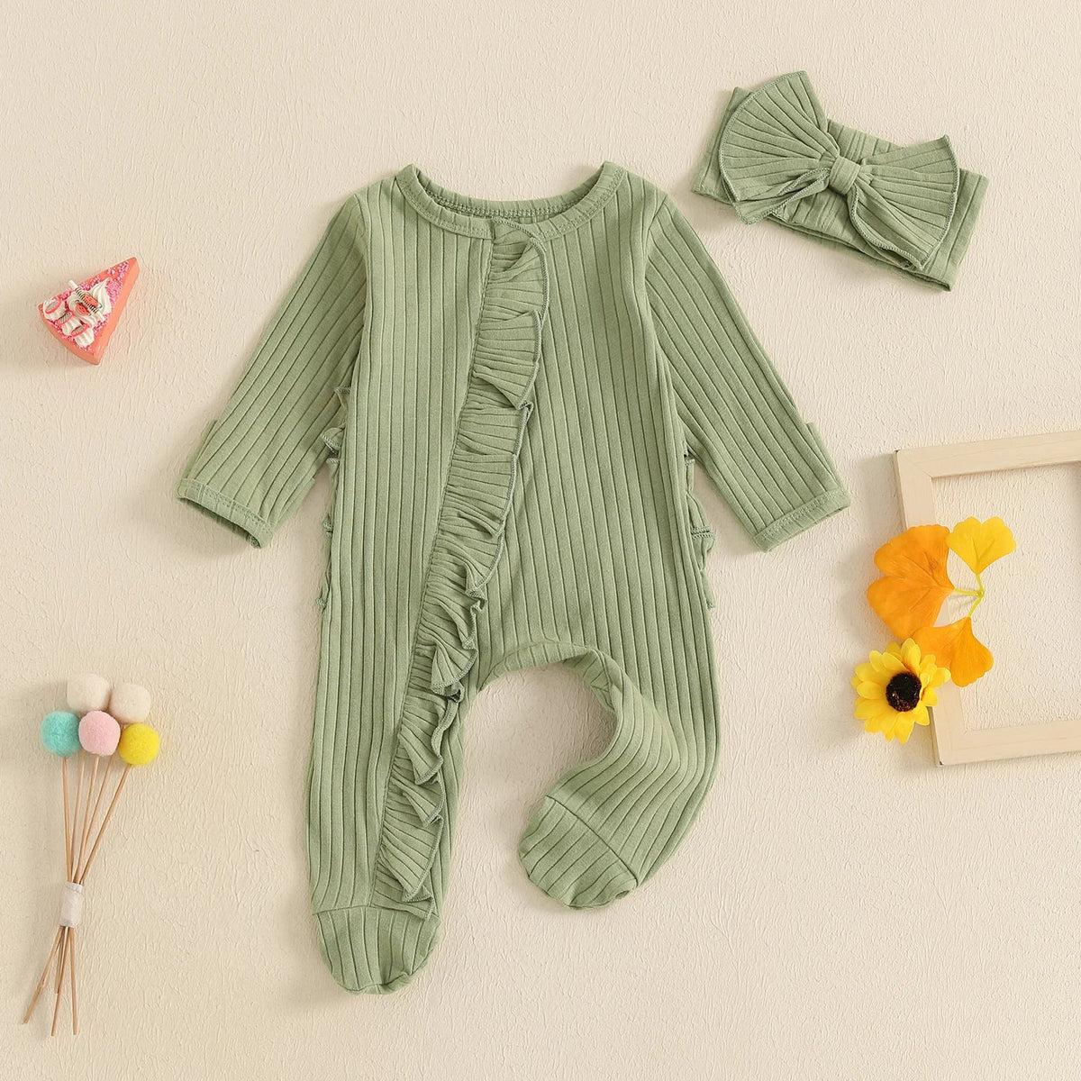 Ribbed Ruffle Footie Set - The Ollie Bee