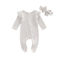 Ruffle Shoulder Striped Footie - The Ollie Bee
