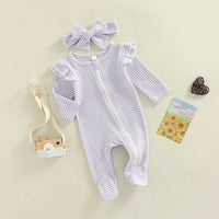 Ruffle Shoulder Striped Footie - The Ollie Bee