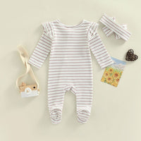 Ruffle Shoulder Striped Footie - The Ollie Bee