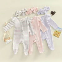 Ruffle Shoulder Striped Footie - The Ollie Bee