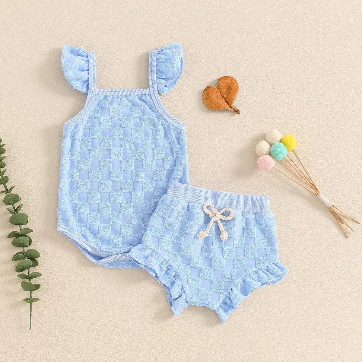Terrycloth Checkerboard Onesie Outfit - The Ollie Bee