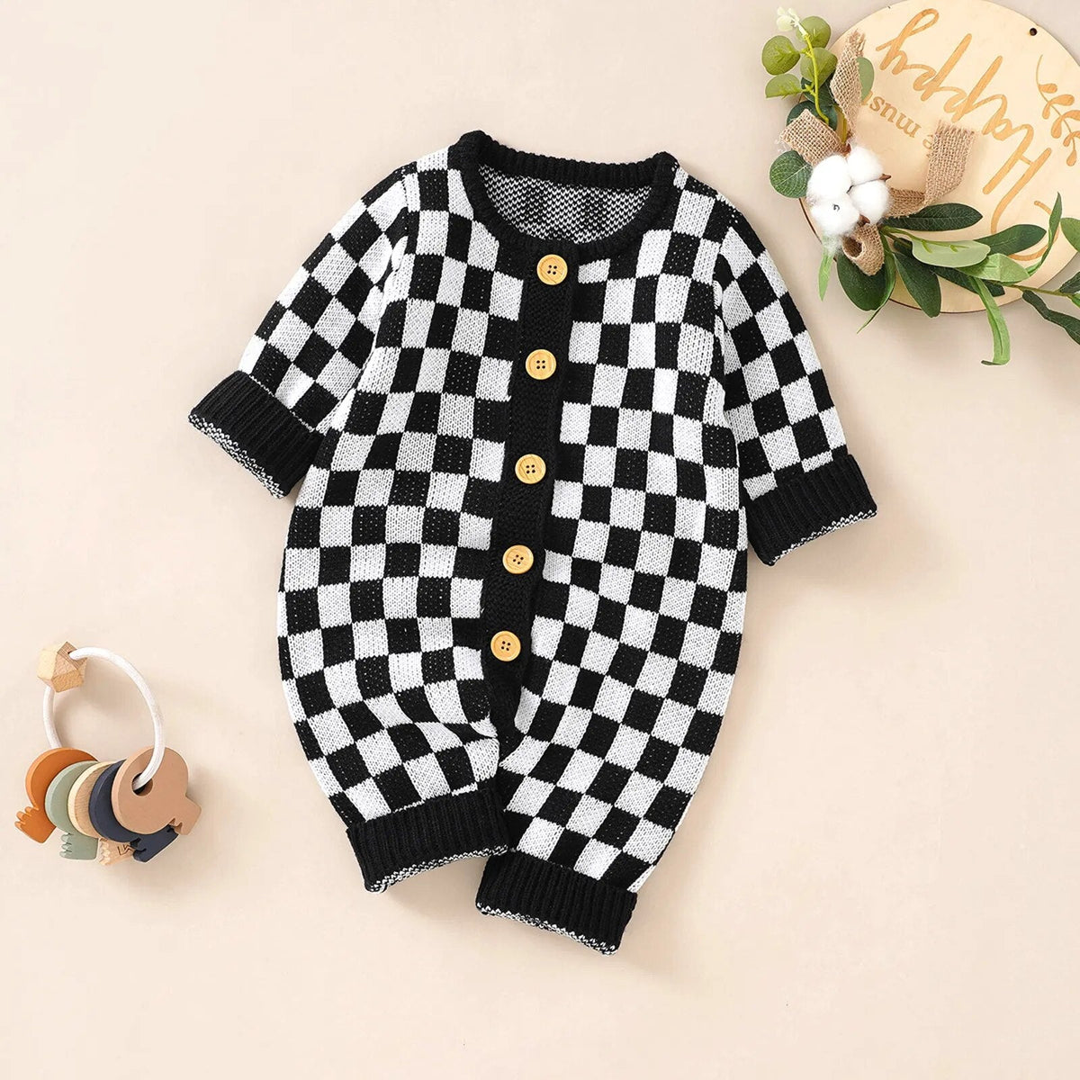 Checkerboard Sweater Onesie - The Ollie Bee