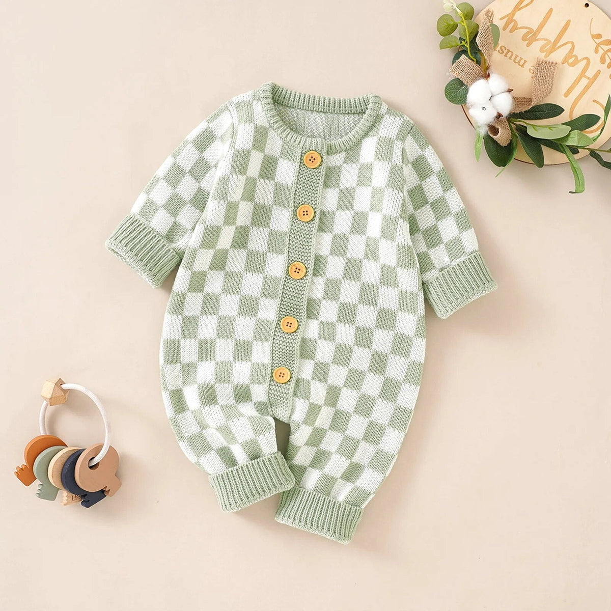 Checkerboard Sweater Onesie - The Ollie Bee