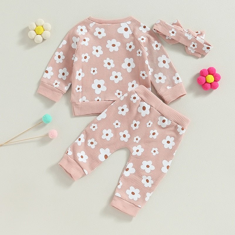 Flower Power Waffle Sweatsuit and Bow - The Ollie Bee