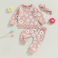 Flower Power Waffle Sweatsuit and Bow - The Ollie Bee