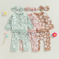 Flower Power Waffle Sweatsuit and Bow - The Ollie Bee