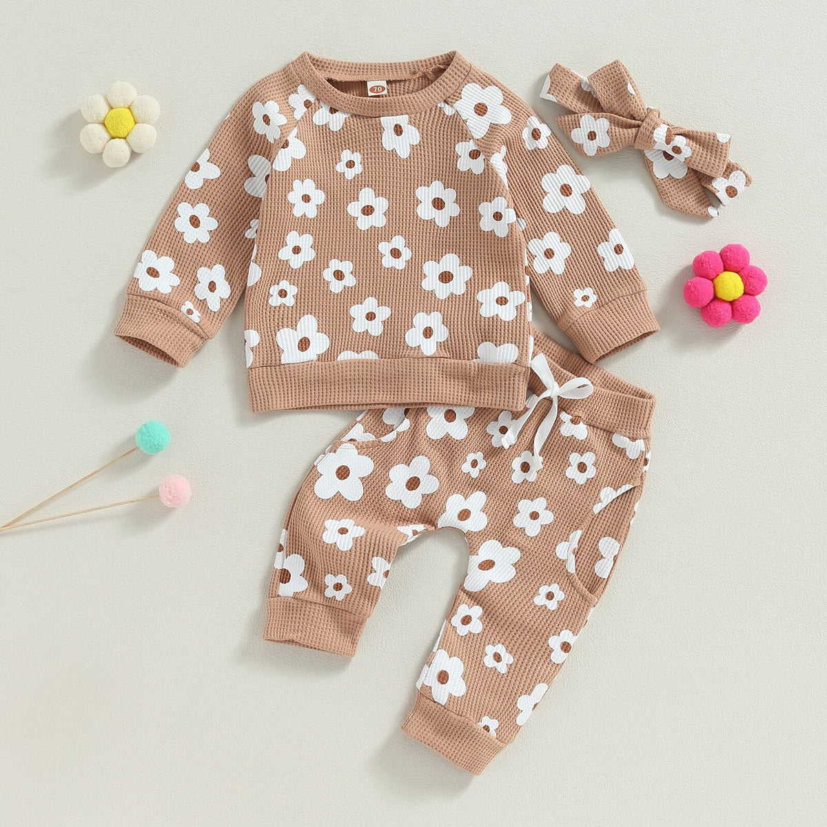 Flower Power Waffle Sweatsuit and Bow - The Ollie Bee