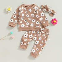 Flower Power Waffle Sweatsuit and Bow - The Ollie Bee