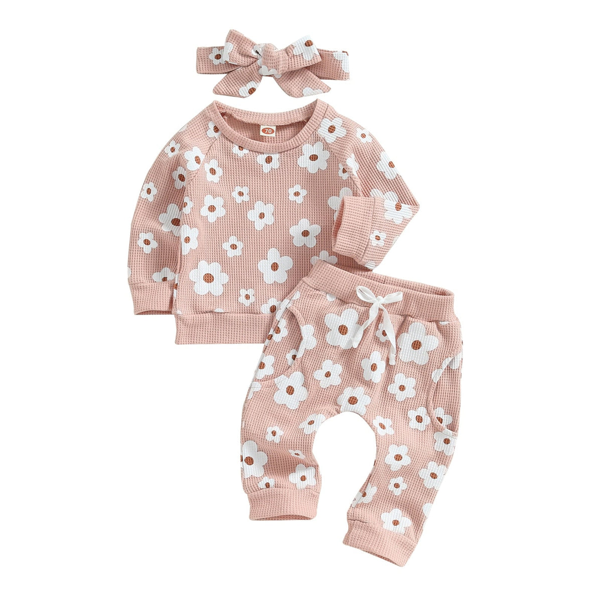 Flower Power Waffle Sweatsuit and Bow - The Ollie Bee