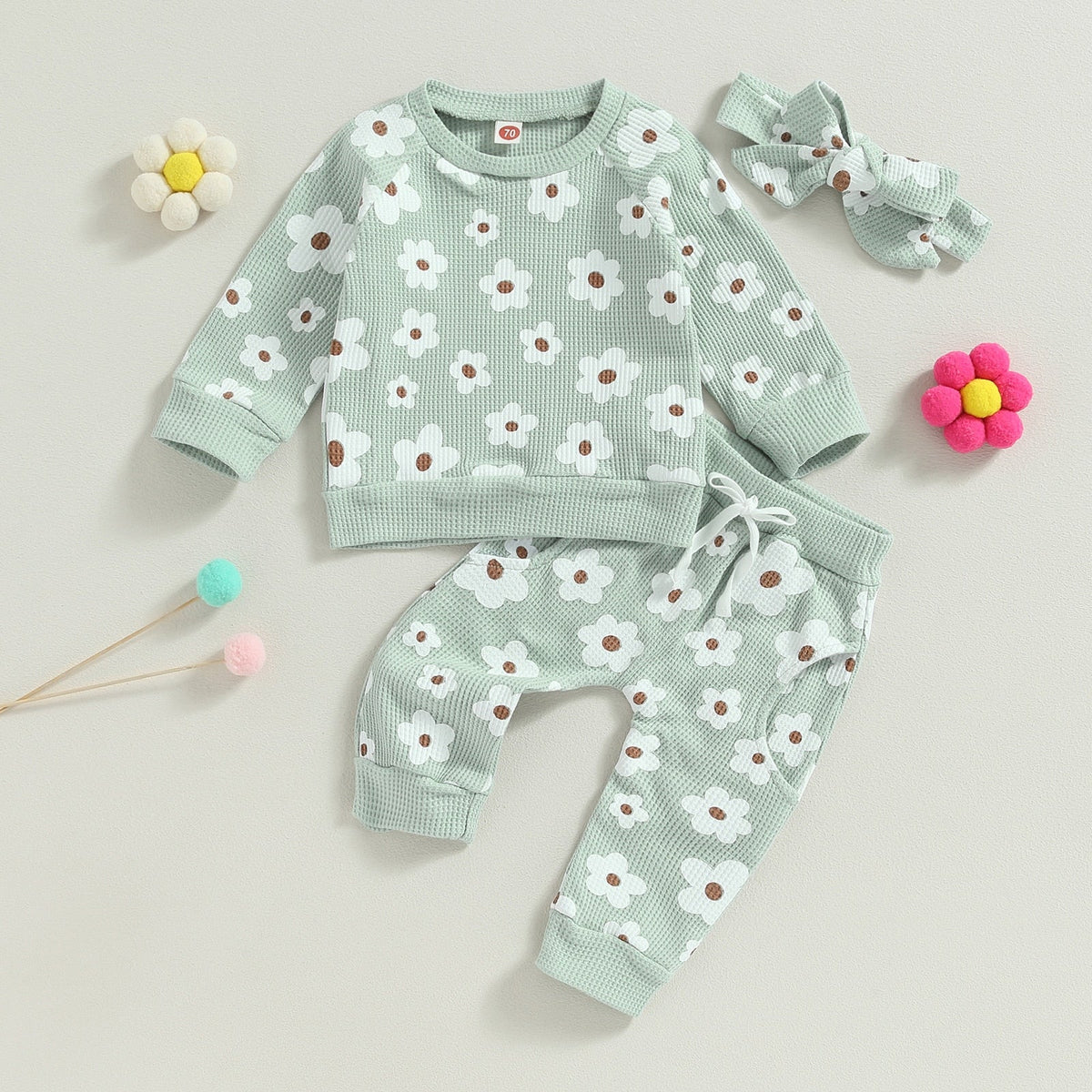 Flower Power Waffle Sweatsuit and Bow - The Ollie Bee