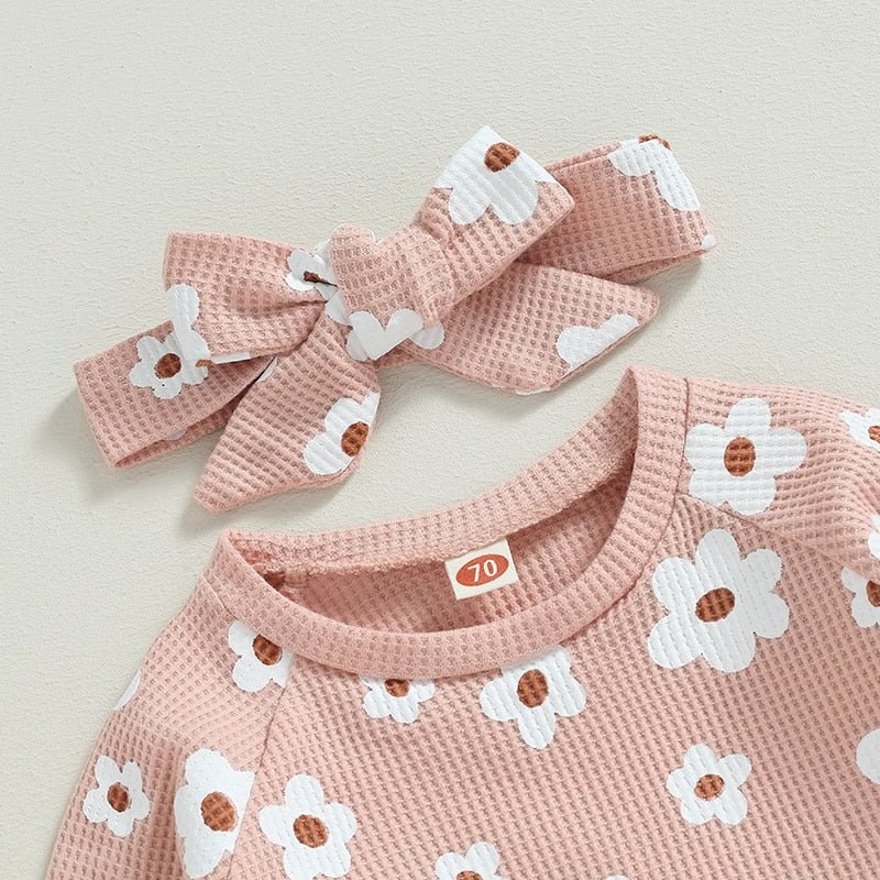 Flower Power Waffle Sweatsuit and Bow - The Ollie Bee