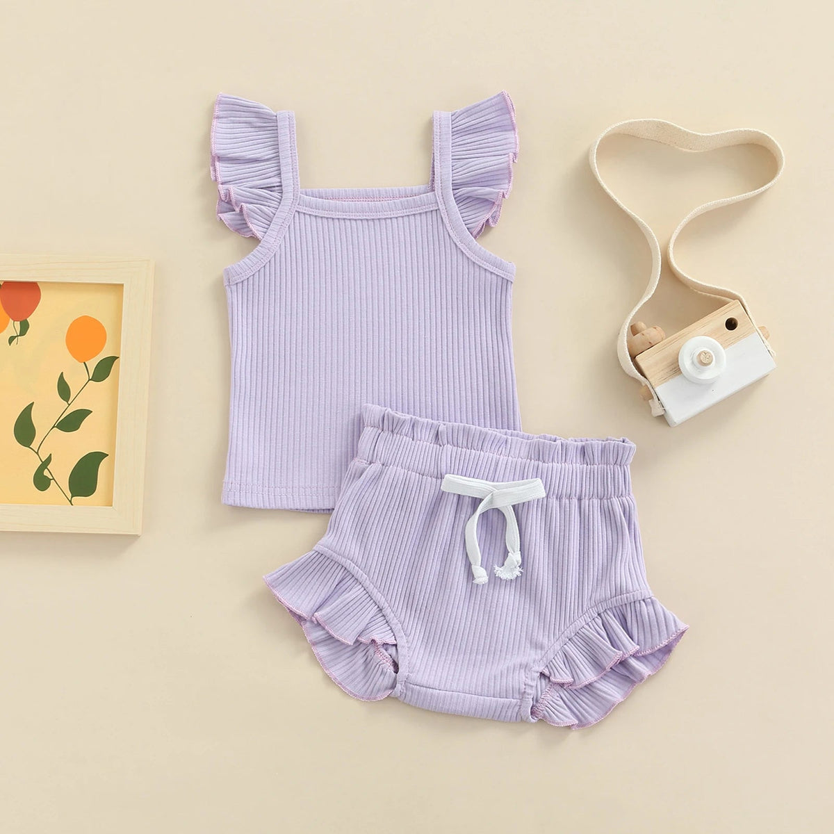 Fly Sleeve Ribbed Ruffle Set - The Ollie Bee
