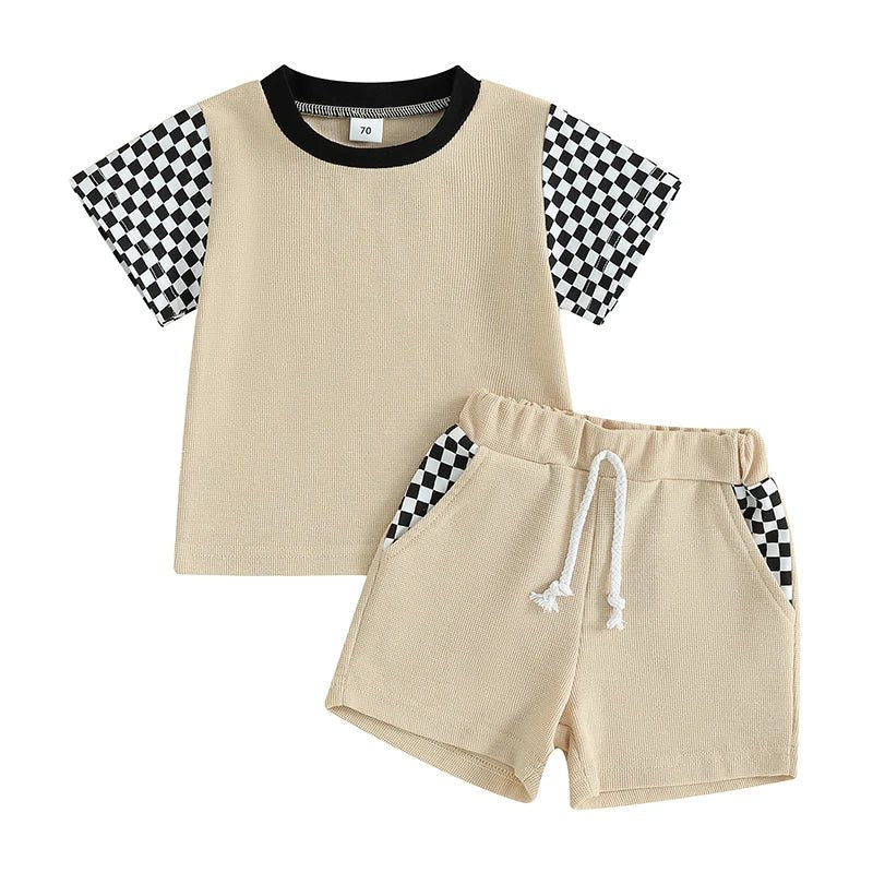 Neutral Waffle Checkered Set - The Ollie Bee
