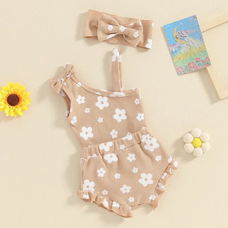 One Shoulder Floral Waffle Set - The Ollie Bee