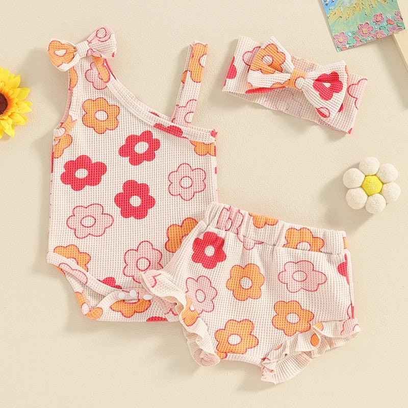 One Shoulder Floral Waffle Set - The Ollie Bee