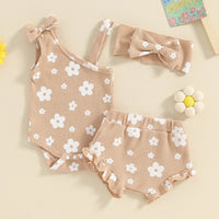 One Shoulder Floral Waffle Set - The Ollie Bee