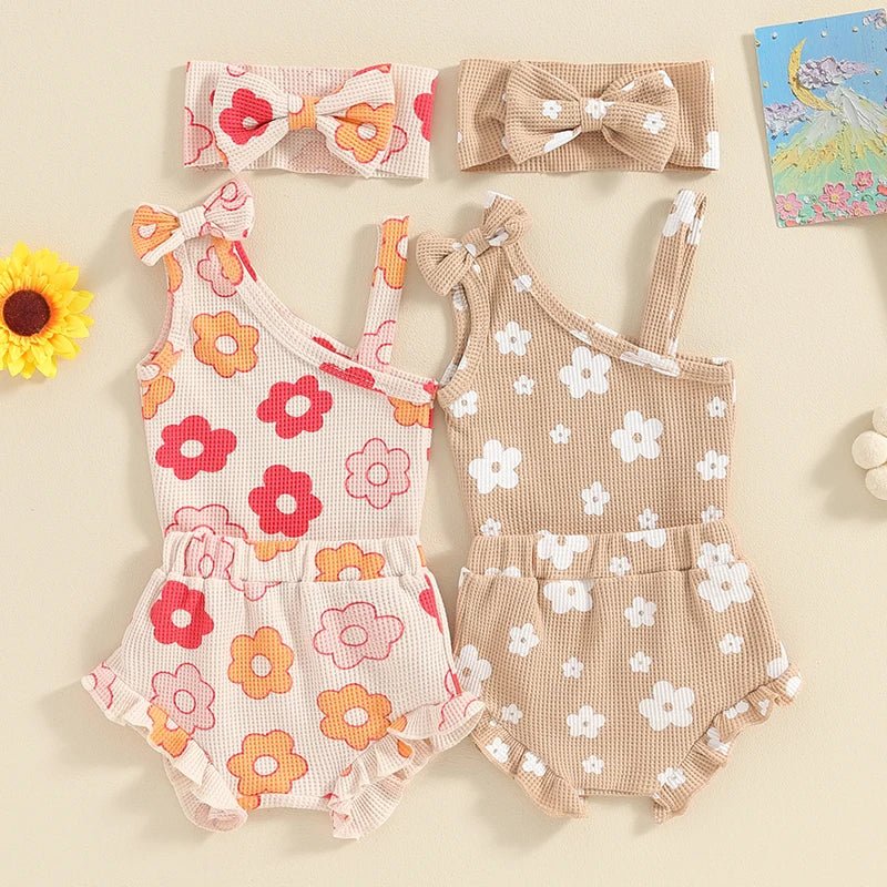 One Shoulder Floral Waffle Set - The Ollie Bee