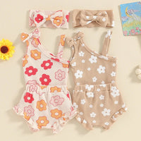 One Shoulder Floral Waffle Set - The Ollie Bee
