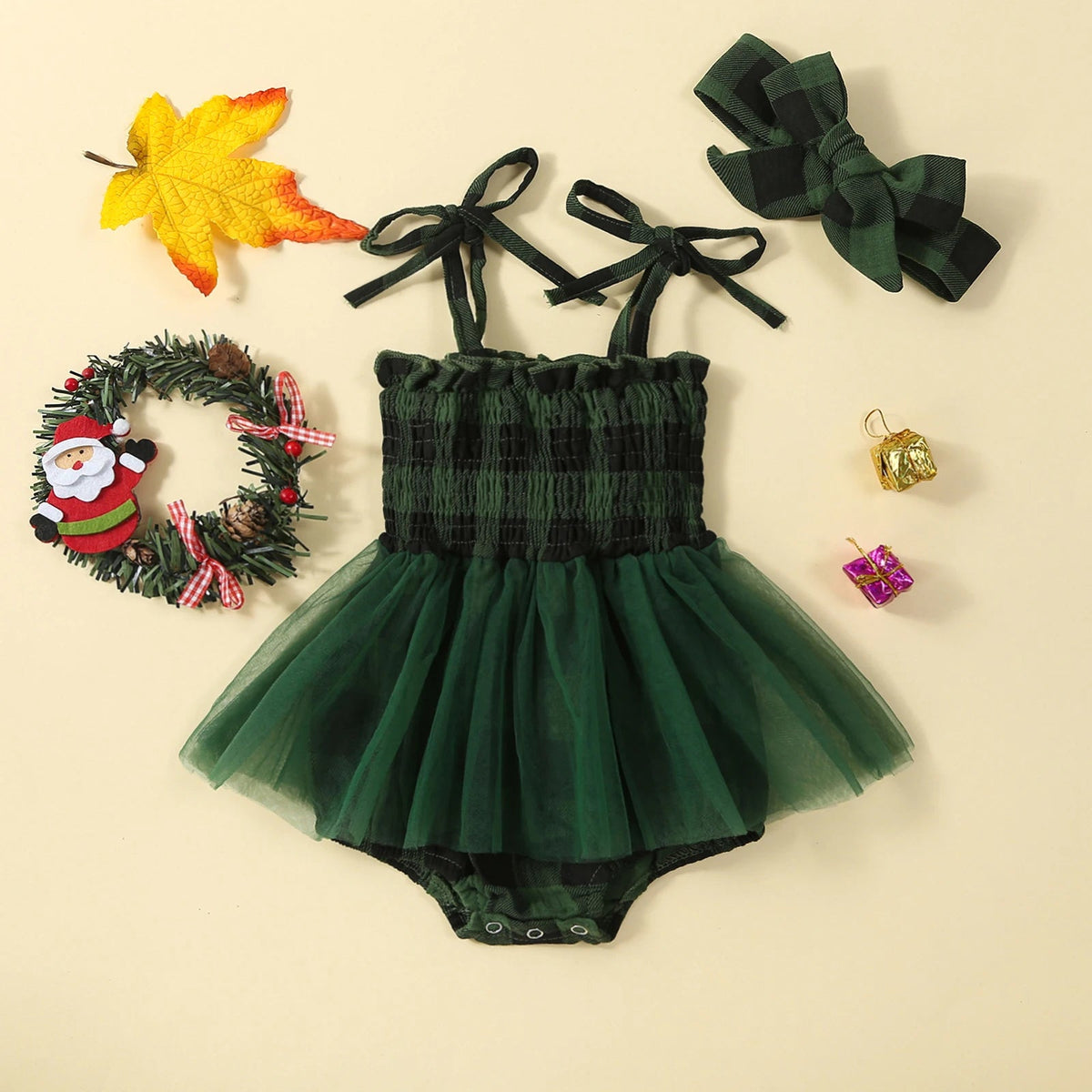 Plaid Tutu Onesie with Bow - The Ollie Bee