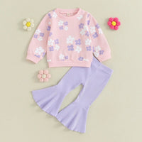Ribbed Flare Pant Flower Set - The Ollie Bee