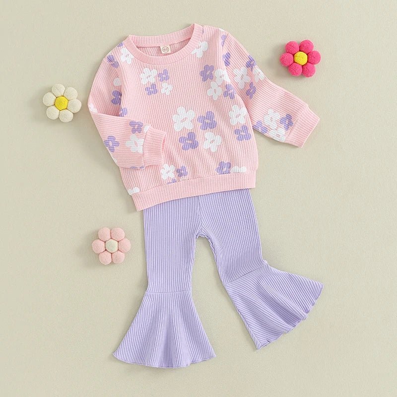 Ribbed Flare Pant Flower Set - The Ollie Bee