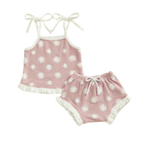 Sunflower Waffle Shorts Set - The Ollie Bee