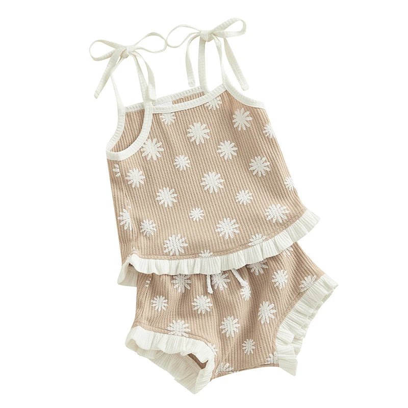 Sunflower Waffle Shorts Set - The Ollie Bee