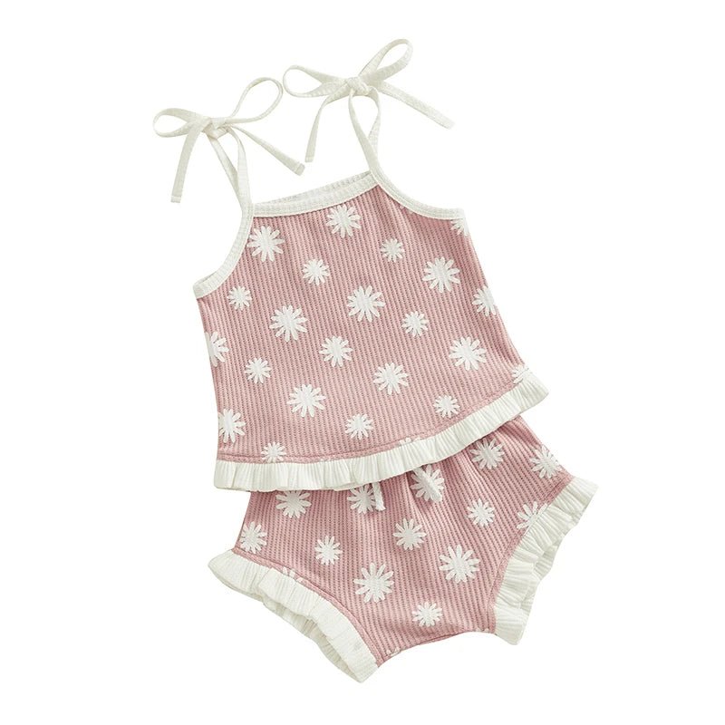 Sunflower Waffle Shorts Set - The Ollie Bee