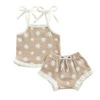 Sunflower Waffle Shorts Set - The Ollie Bee