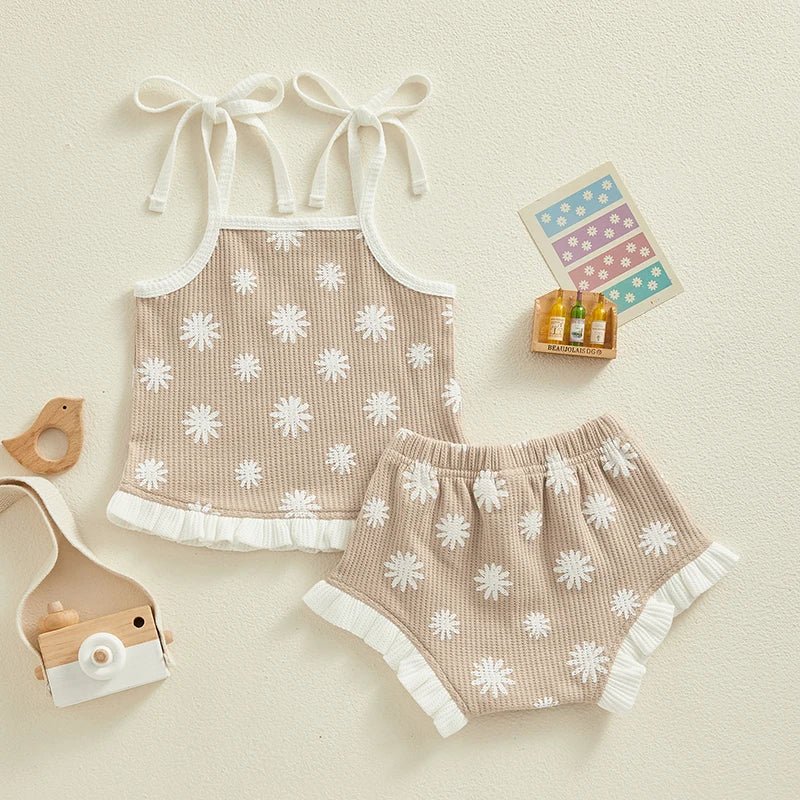 Sunflower Waffle Shorts Set - The Ollie Bee
