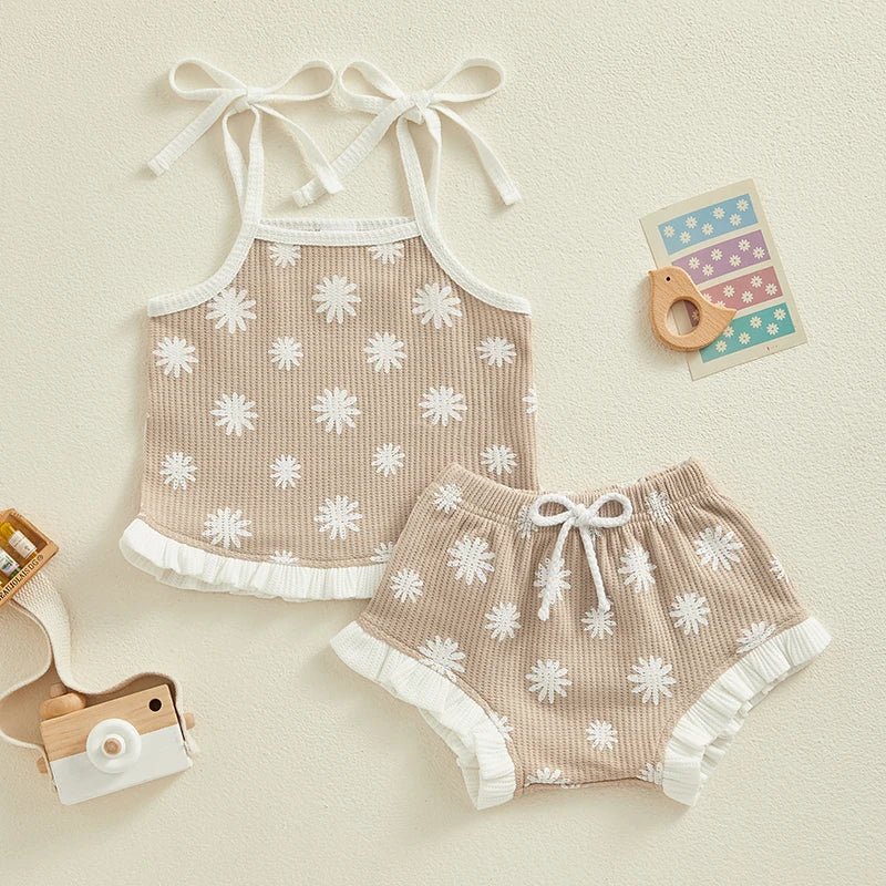 Sunflower Waffle Shorts Set - The Ollie Bee