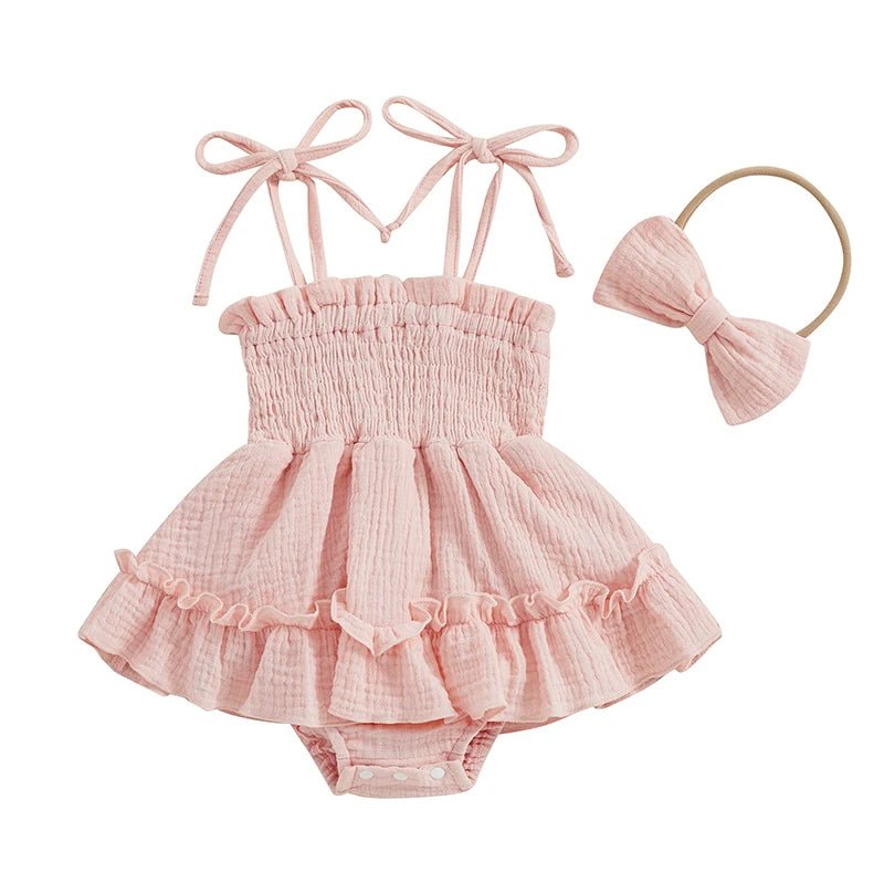Tie Sleeve Onesie Dress with Bow - The Ollie Bee