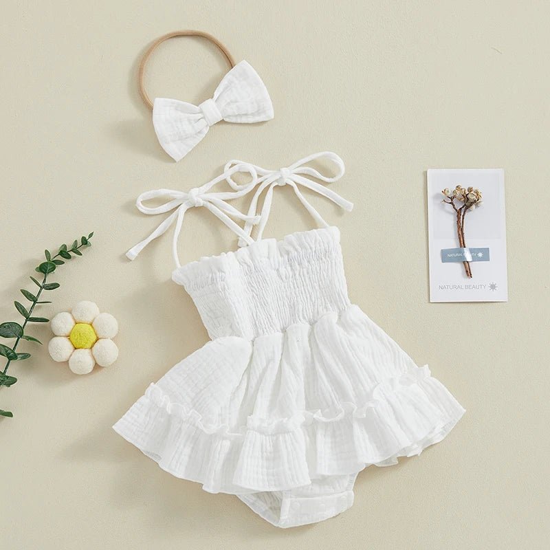 Tie Sleeve Onesie Dress with Bow - The Ollie Bee